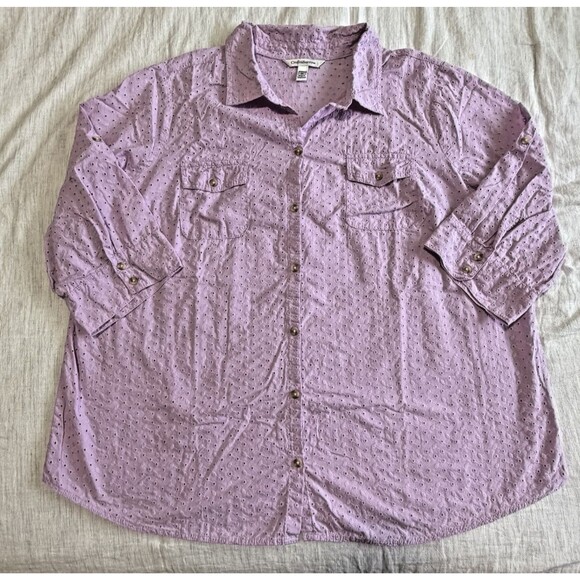 Croft & Barrow Eyelet 3/4 Roll-up Sleeve Button Up Blouse Lilac Purple Size 3x - Picture 2 of 16